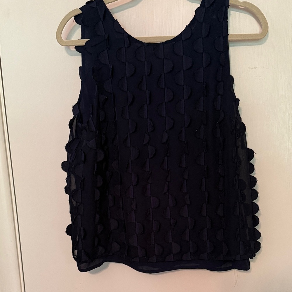 Maeve Navy Sleeveless Polka Dot Textured Crepe Women's Top